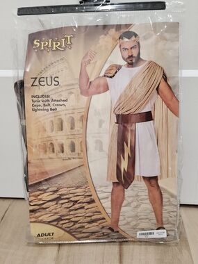 Halloween Spirit Zeus Men's White and Gold Costume with Cape and Lightning Sash